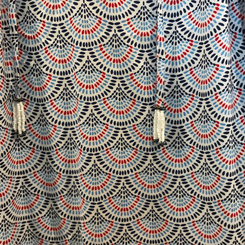 Escapada scalloped print tank w/bead tassel ties